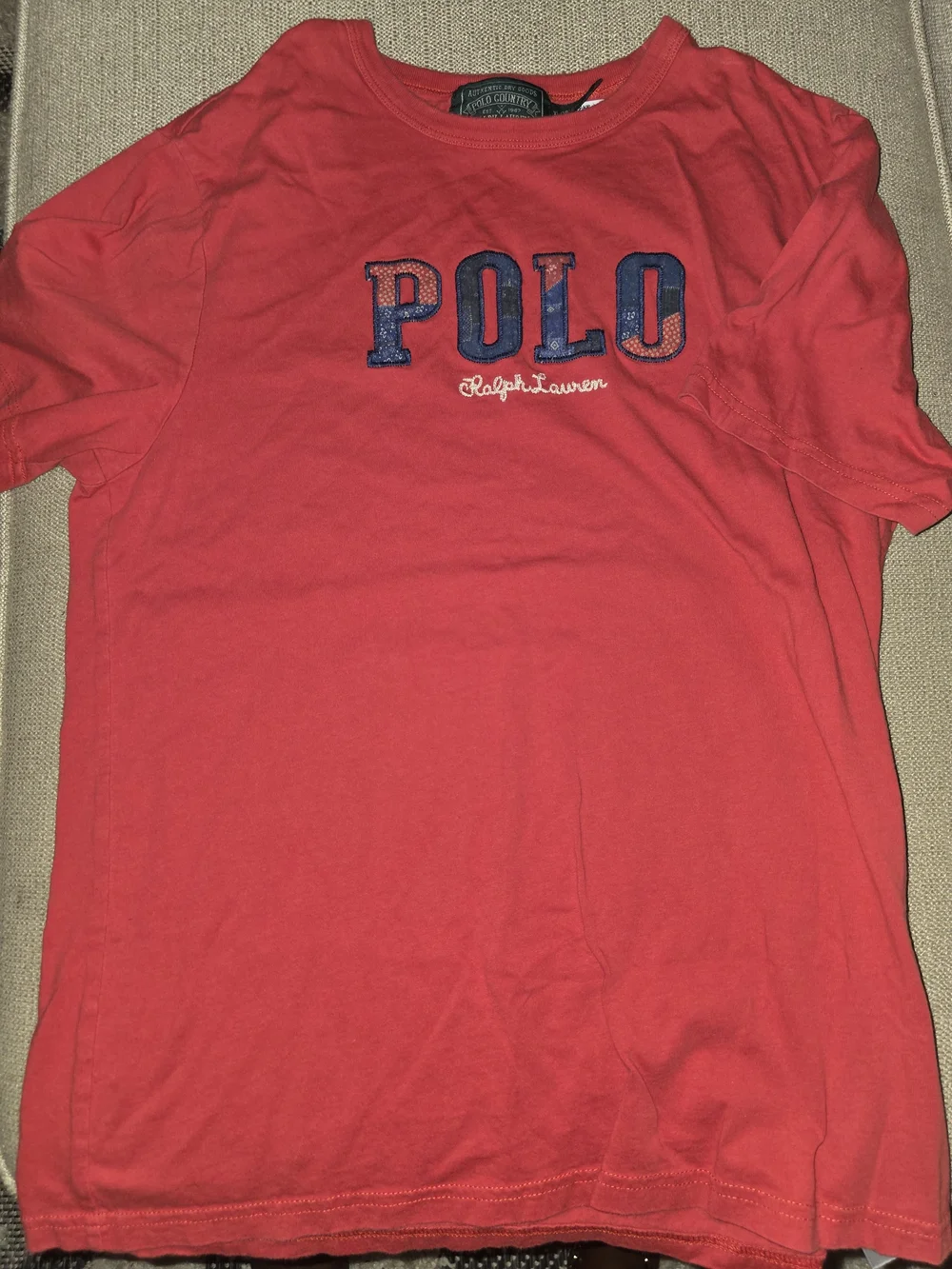 Ralph Lauren Red Tee with Navy Patchwork POLO